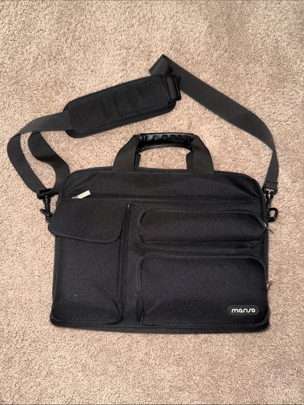 Black Slim Laptop Messenger Bag w/Shoulder Strap